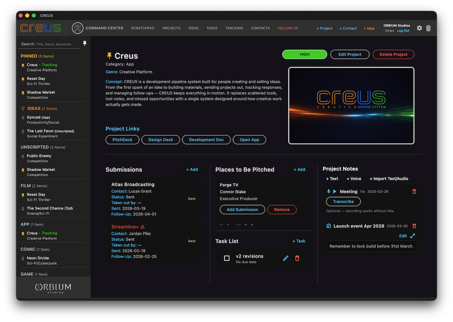 CREUS product dashboard preview